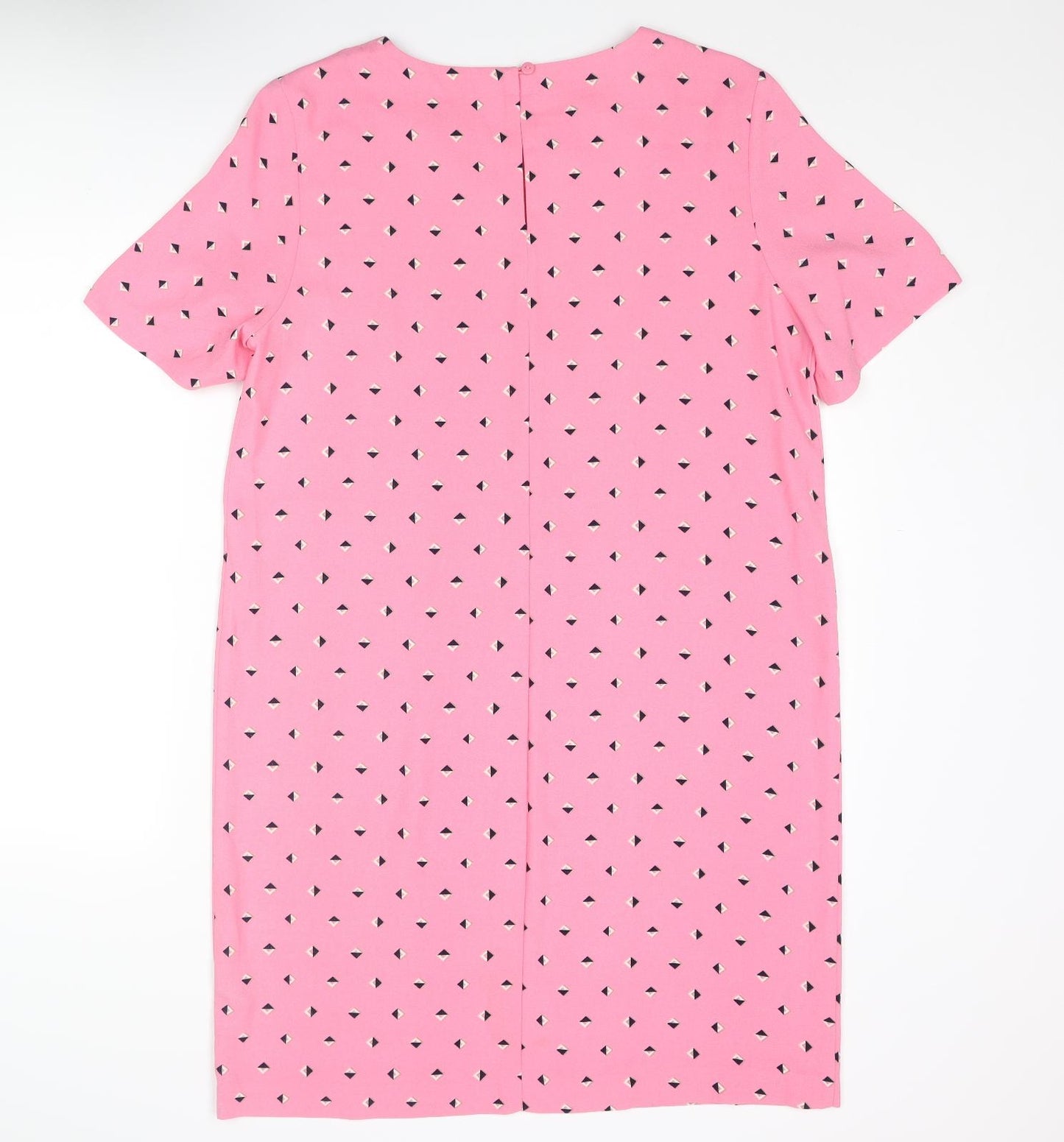 Marks and Spencer Womens Pink Geometric Polyester Shift Size 14 Round Neck Button