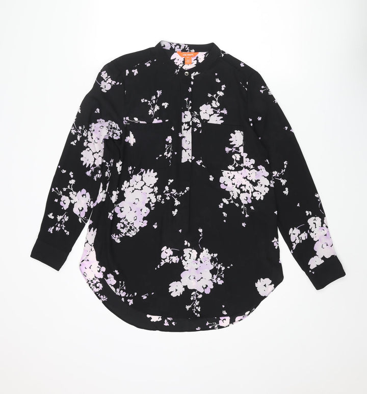 Joe Fresh Womens Black Floral Polyester Basic Blouse Size S Henley