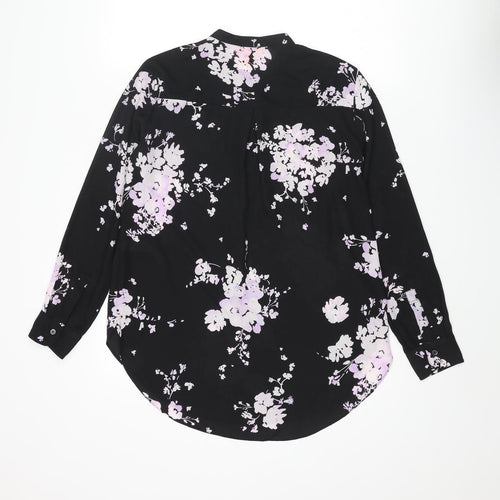 Joe Fresh Womens Black Floral Polyester Basic Blouse Size S Henley