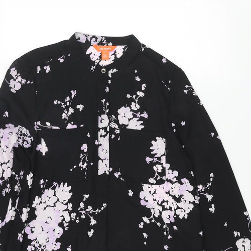 Joe Fresh Womens Black Floral Polyester Basic Blouse Size S Henley