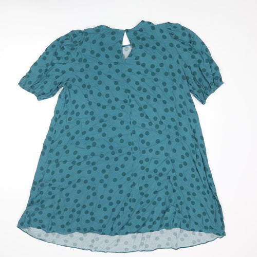 NEXT Womens Blue Polka Dot Viscose A-Line Size 10 Round Neck Button