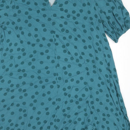 NEXT Womens Blue Polka Dot Viscose A-Line Size 10 Round Neck Button