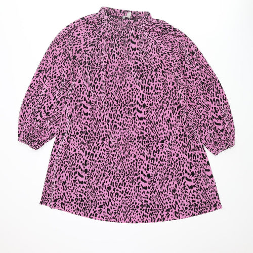 ASOS Womens Pink Animal Print Polyester Mini Size 10 Mock Neck Pullover - Leopard Print