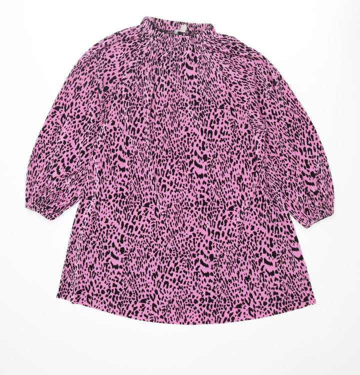 ASOS Womens Pink Animal Print Polyester Mini Size 10 Mock Neck Pullover - Leopard Print