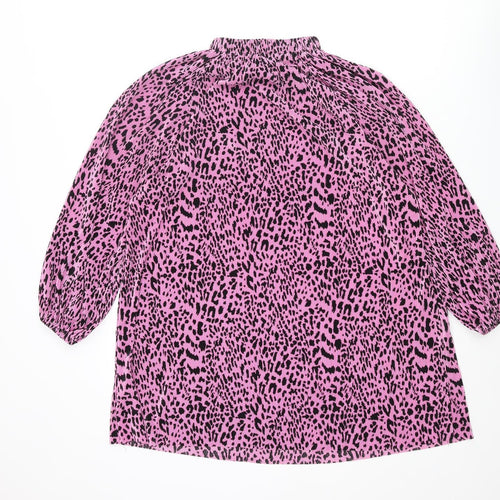 ASOS Womens Pink Animal Print Polyester Mini Size 10 Mock Neck Pullover - Leopard Print