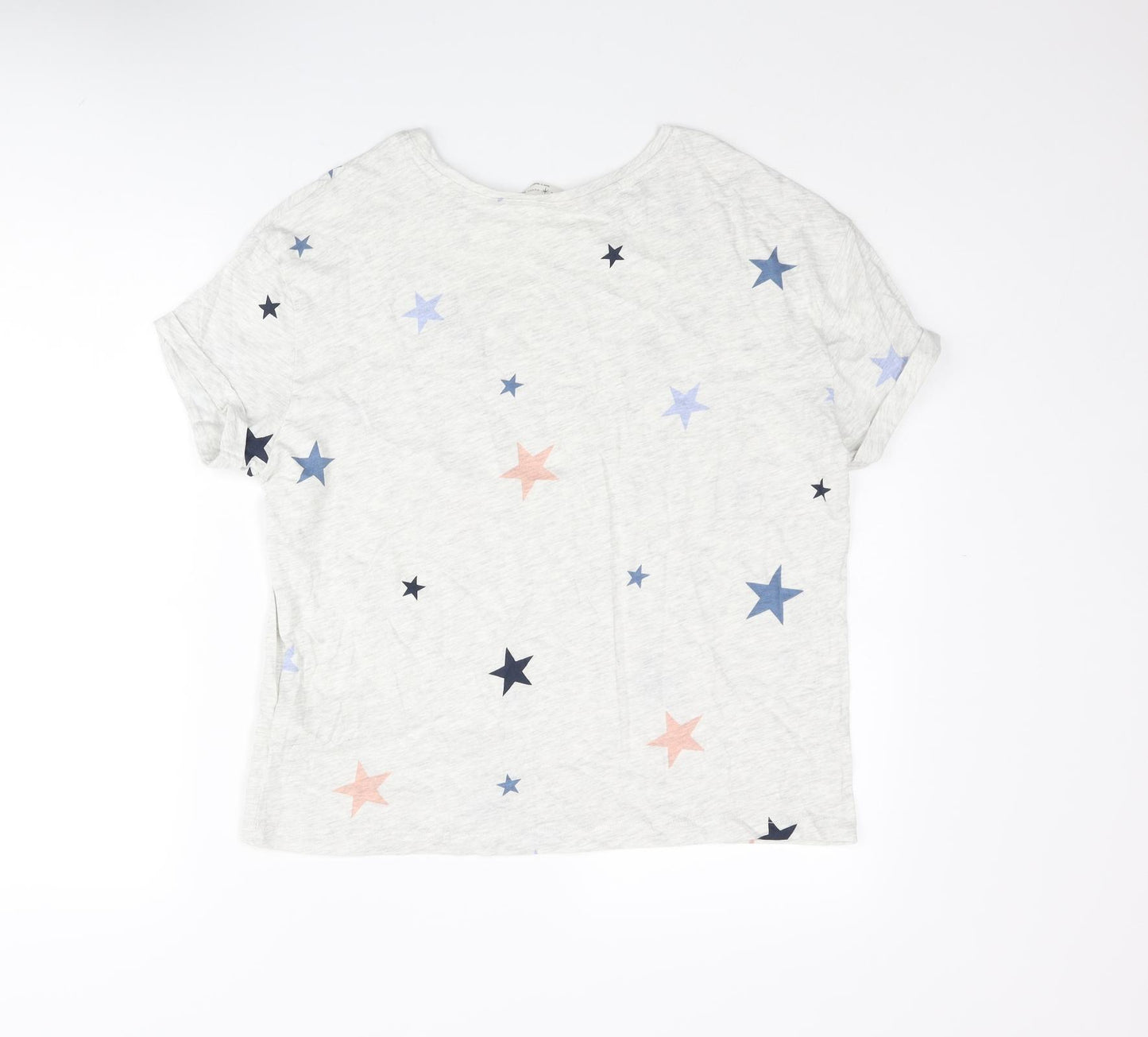 Marks and Spencer Womens Grey Geometric Cotton Top Pyjama Top Size M - Star Print