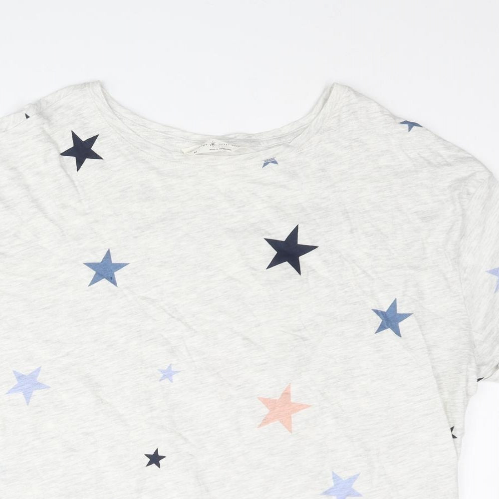Marks and Spencer Womens Grey Geometric Cotton Top Pyjama Top Size M - Star Print