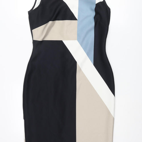 Marks and Spencer Womens Multicoloured Colourblock Polyester Pencil Dress Size 12 Round Neck Zip