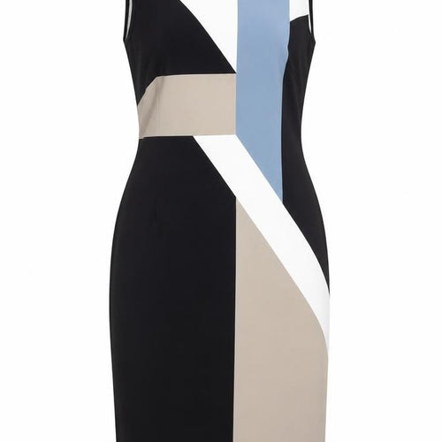 Marks and Spencer Womens Multicoloured Colourblock Polyester Pencil Dress Size 12 Round Neck Zip