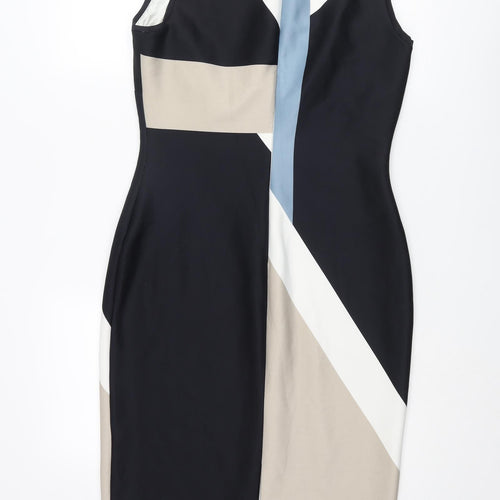 Marks and Spencer Womens Multicoloured Colourblock Polyester Pencil Dress Size 12 Round Neck Zip