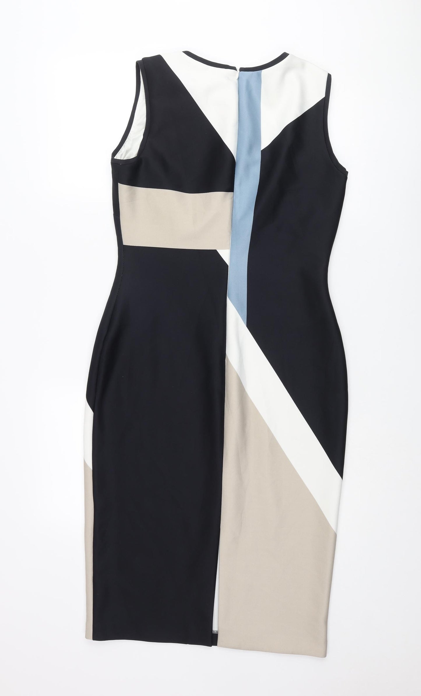 Marks and Spencer Womens Multicoloured Colourblock Polyester Pencil Dress Size 12 Round Neck Zip
