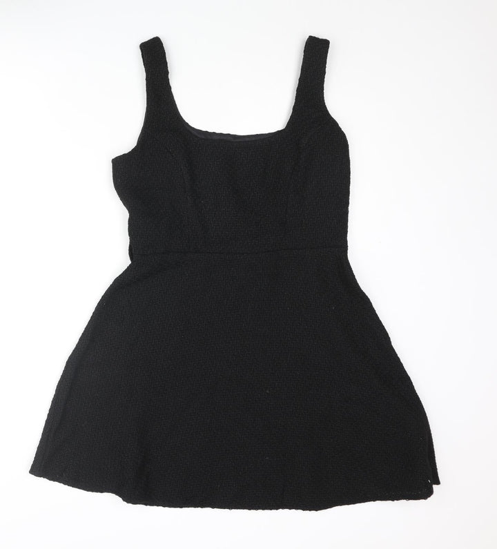 New Look Womens Black Polyester A-Line Size 10 Scoop Neck Zip