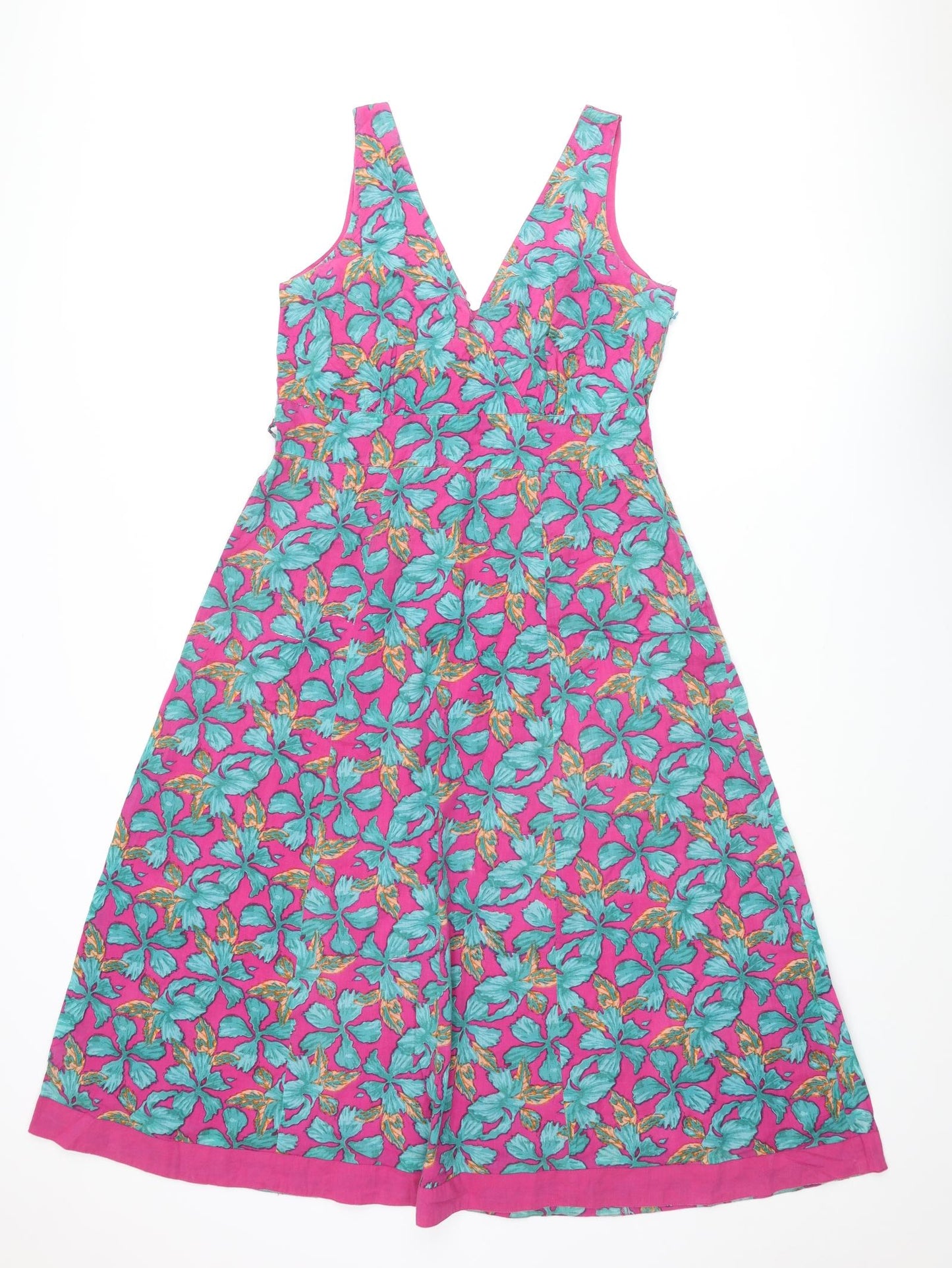 EAST Womens Multicoloured Floral Cotton A-Line Size 12 V-Neck Zip