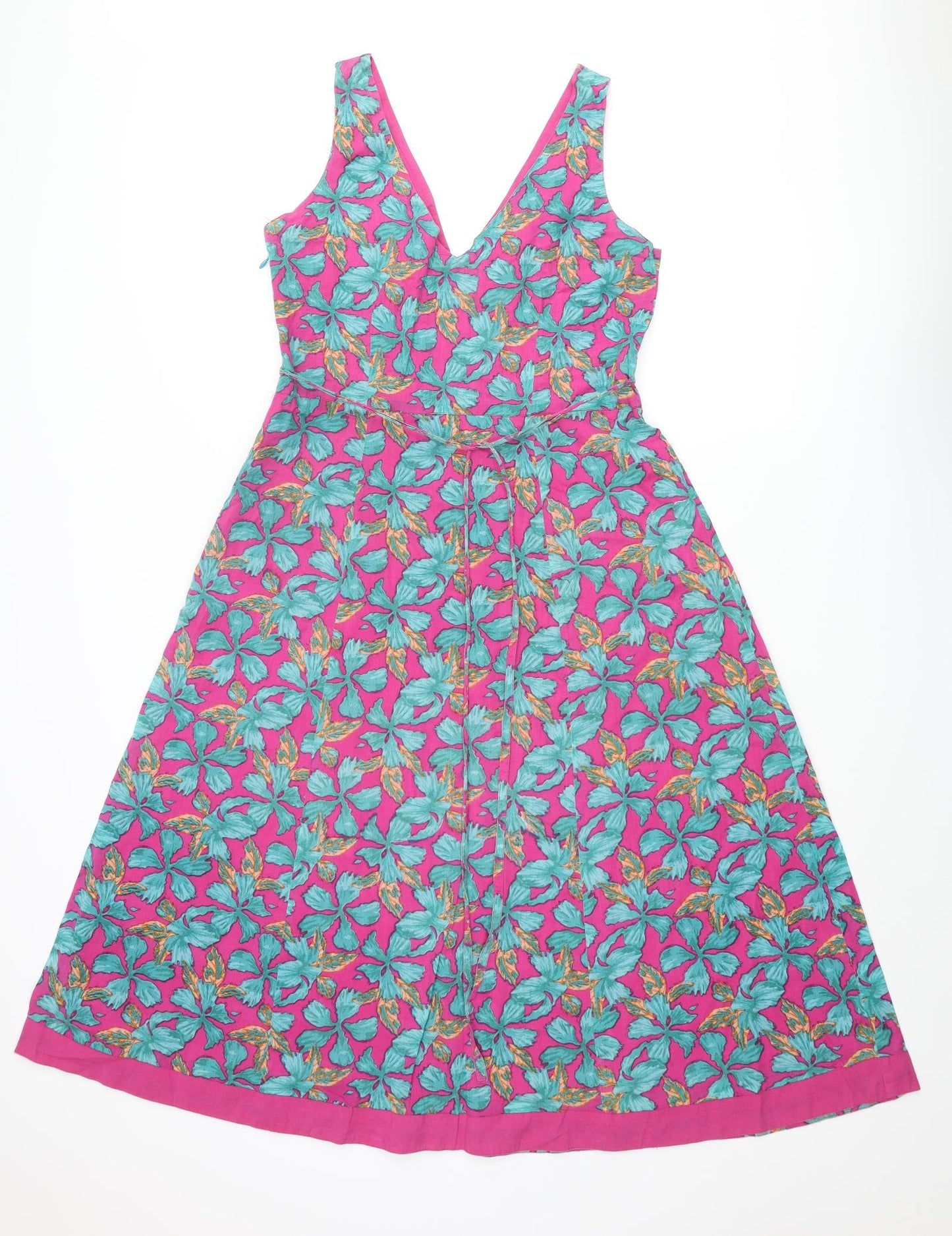 EAST Womens Multicoloured Floral Cotton A-Line Size 12 V-Neck Zip