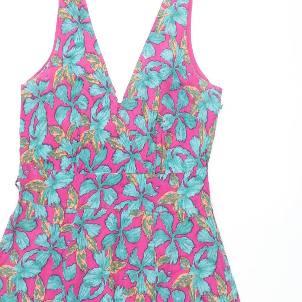 EAST Womens Multicoloured Floral Cotton A-Line Size 12 V-Neck Zip