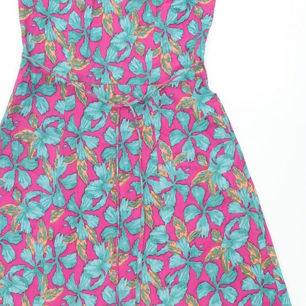 EAST Womens Multicoloured Floral Cotton A-Line Size 12 V-Neck Zip