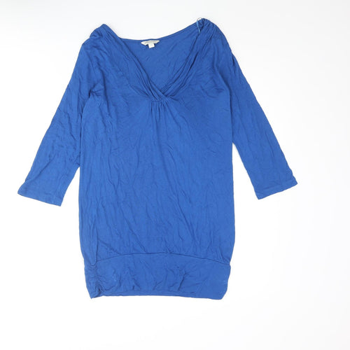 Monsoon Womens Blue Viscose Basic Blouse Size S V-Neck