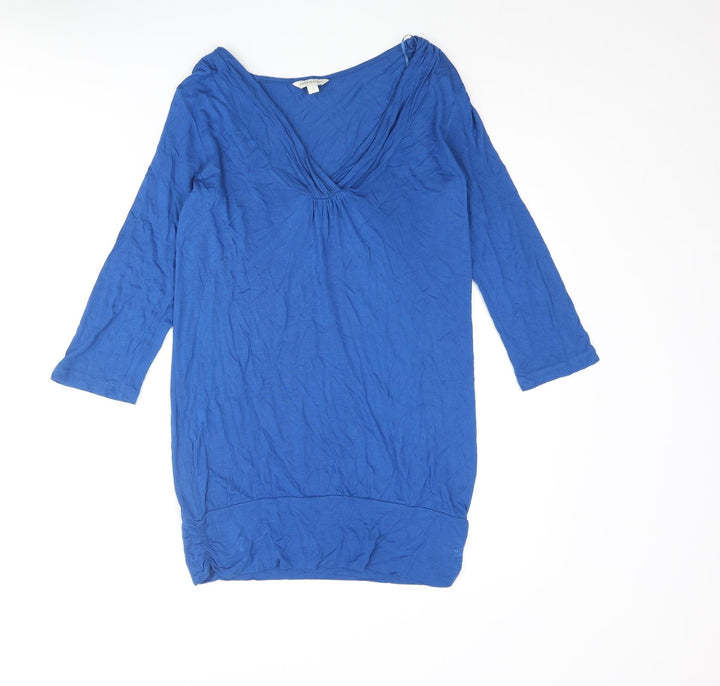 Monsoon Womens Blue Viscose Basic Blouse Size S V-Neck