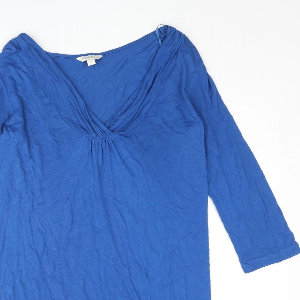 Monsoon Womens Blue Viscose Basic Blouse Size S V-Neck