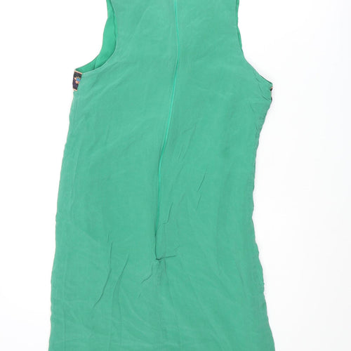 French Connection Womens Green Silk Shift Size 8 Scoop Neck Zip - Embroidered