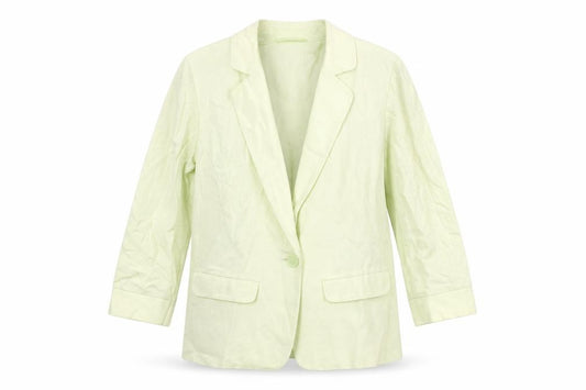 Front view of Classics women’s green linen jacket blazer, size UK 8