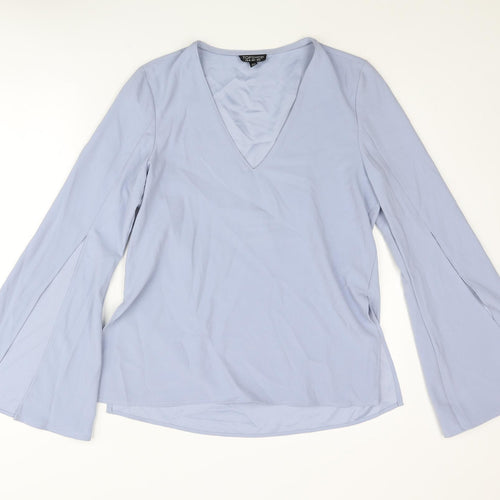 Topshop Womens Blue Polyester Basic Blouse Size 8 V-Neck - Vented Sleeve