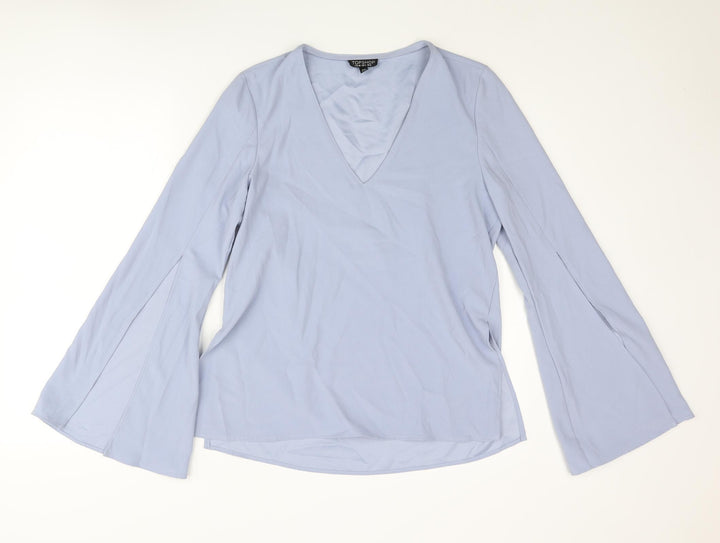 Topshop Womens Blue Polyester Basic Blouse Size 8 V-Neck - Vented Sleeve