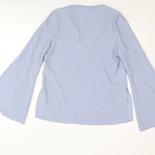 Topshop Womens Blue Polyester Basic Blouse Size 8 V-Neck - Vented Sleeve