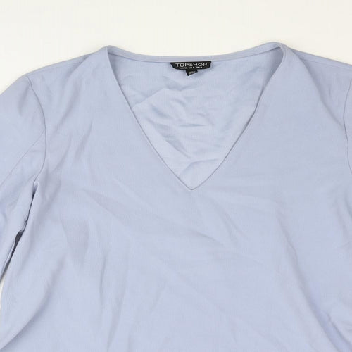 Topshop Womens Blue Polyester Basic Blouse Size 8 V-Neck - Vented Sleeve