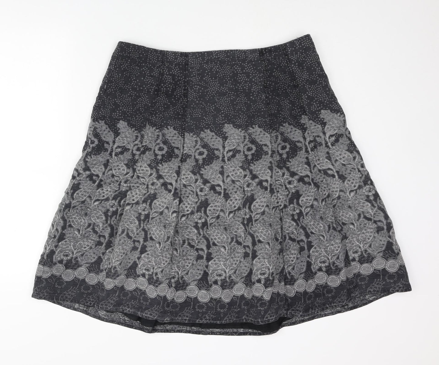 Part Two Womens Grey Geometric Silk Flare Skirt Size 16 Zip
