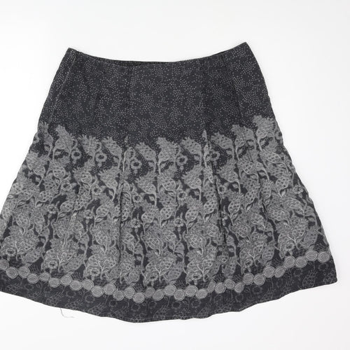 Part Two Womens Grey Geometric Silk Flare Skirt Size 16 Zip