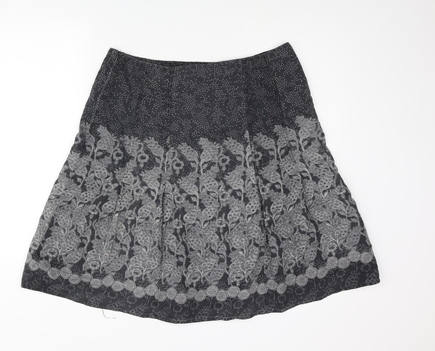 Part Two Womens Grey Geometric Silk Flare Skirt Size 16 Zip