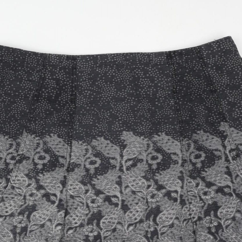 Part Two Womens Grey Geometric Silk Flare Skirt Size 16 Zip