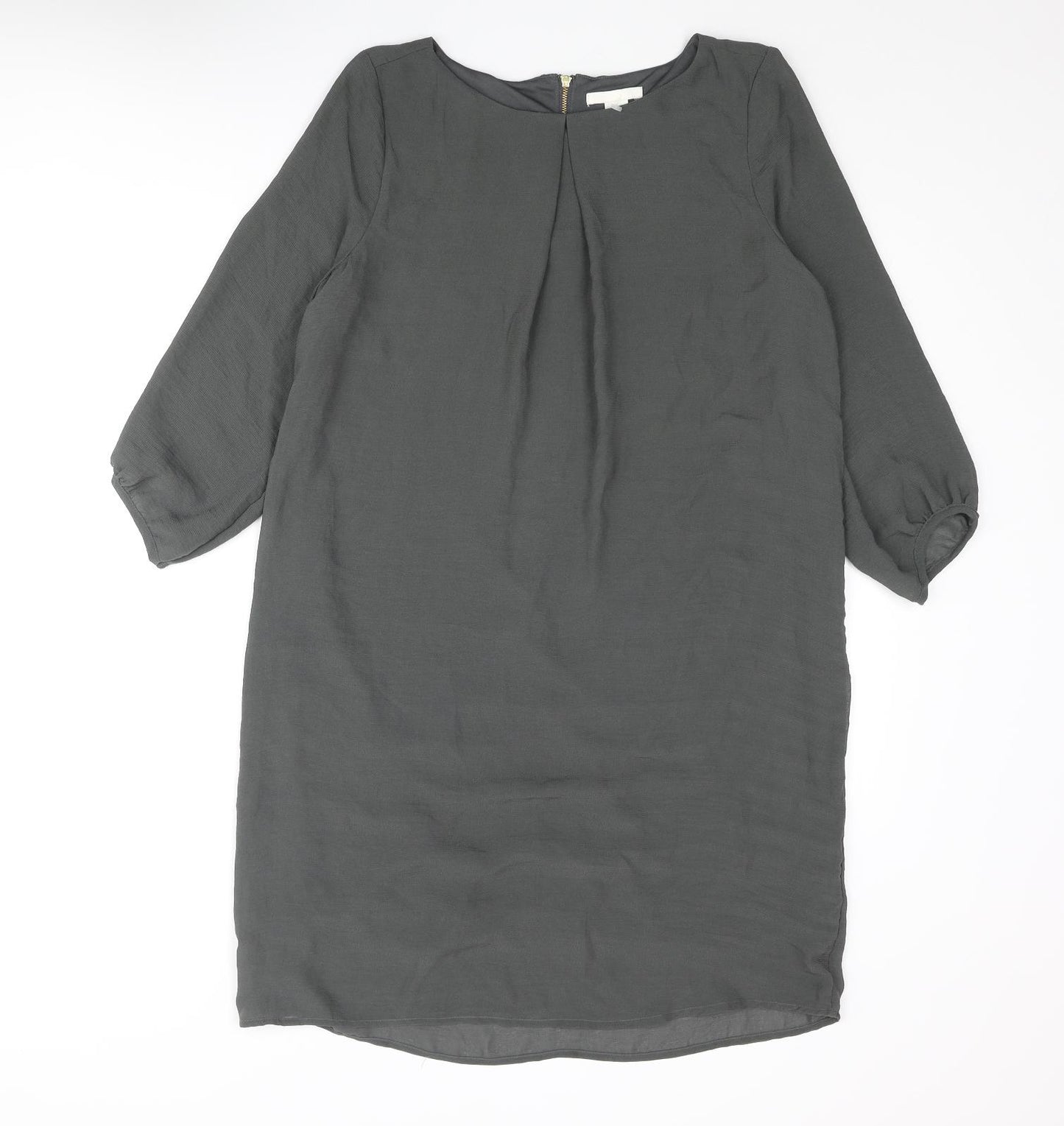 H&M Womens Grey Polyester Shift Size 10 Round Neck Zip