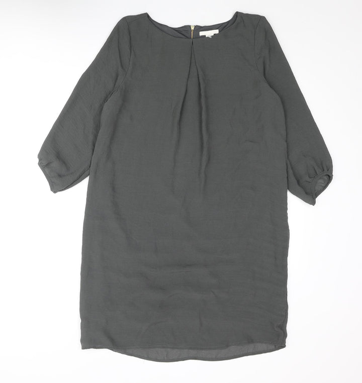 H&M Womens Grey Polyester Shift Size 10 Round Neck Zip