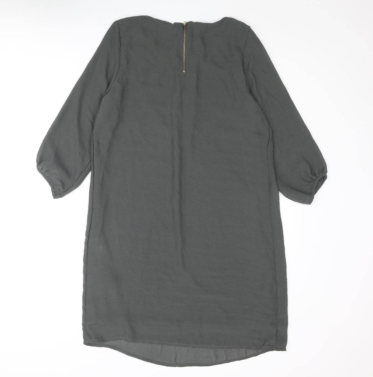 H&M Womens Grey Polyester Shift Size 10 Round Neck Zip