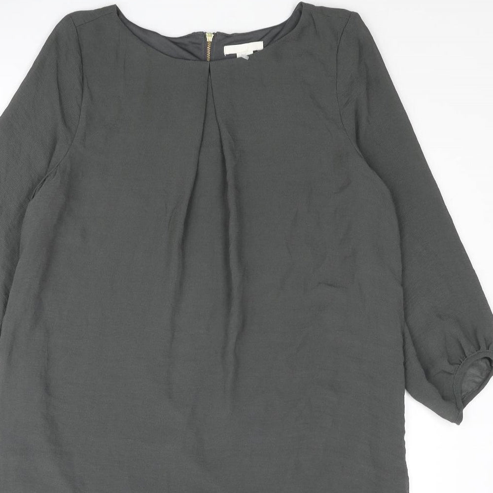H&M Womens Grey Polyester Shift Size 10 Round Neck Zip