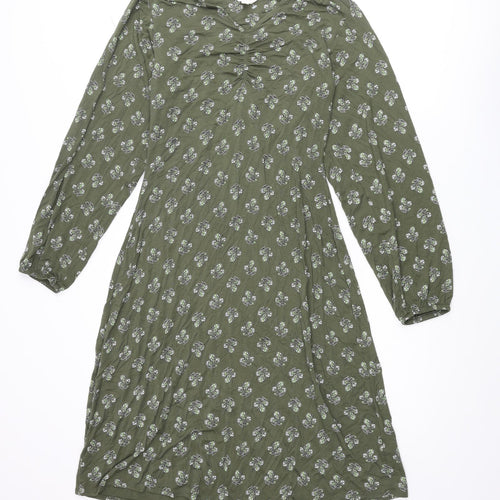 Marks and Spencer Womens Green Geometric Viscose A-Line Size 8 V-Neck Pullover