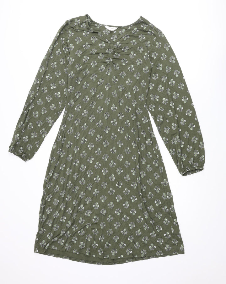 Marks and Spencer Womens Green Geometric Viscose A-Line Size 8 V-Neck Pullover