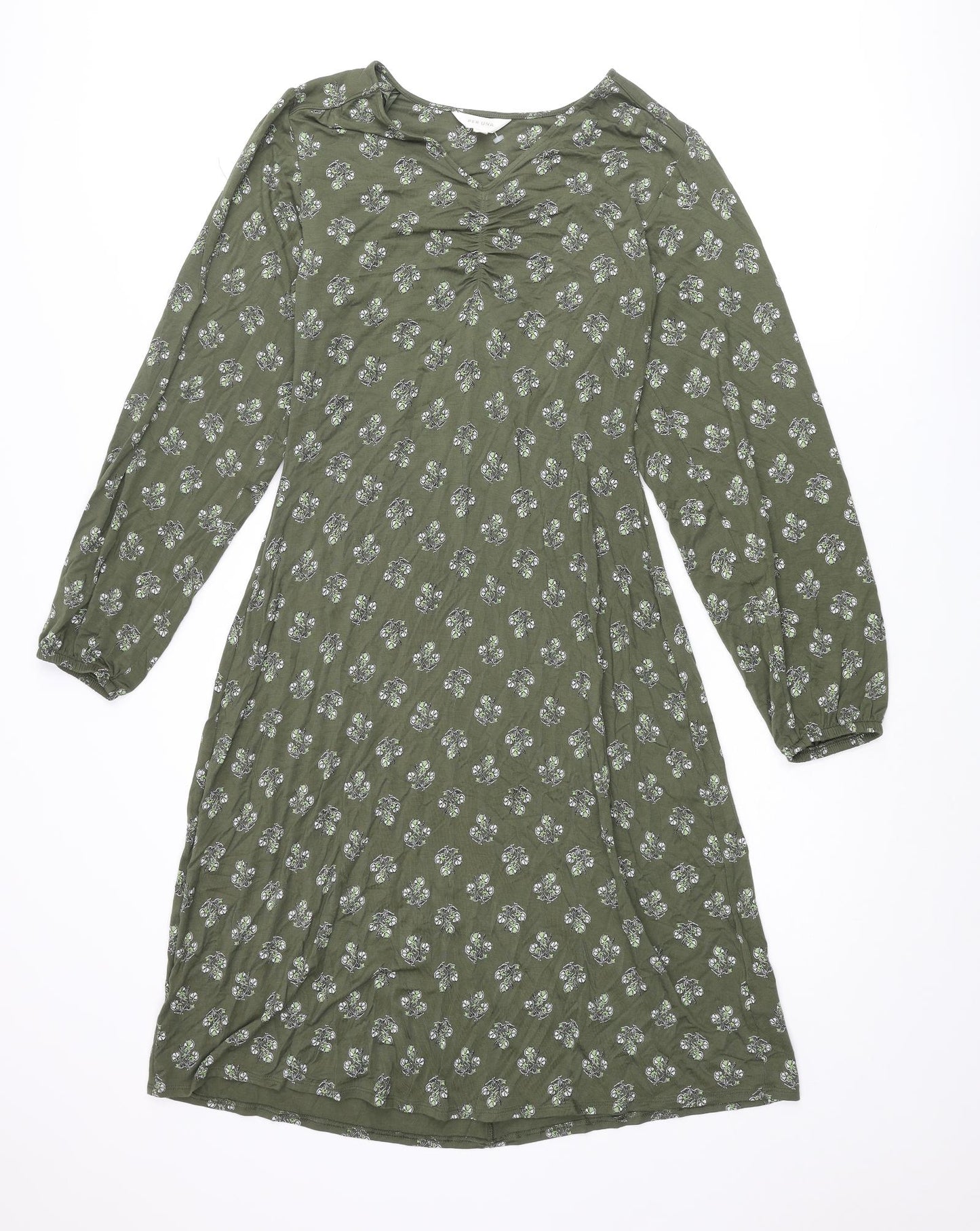 Marks and Spencer Womens Green Geometric Viscose A-Line Size 8 V-Neck Pullover