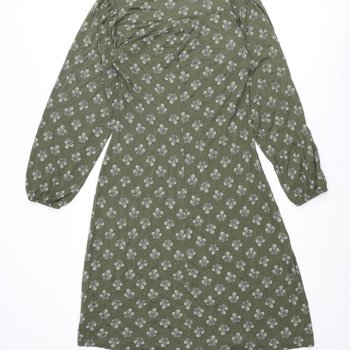 Marks and Spencer Womens Green Geometric Viscose A-Line Size 8 V-Neck Pullover