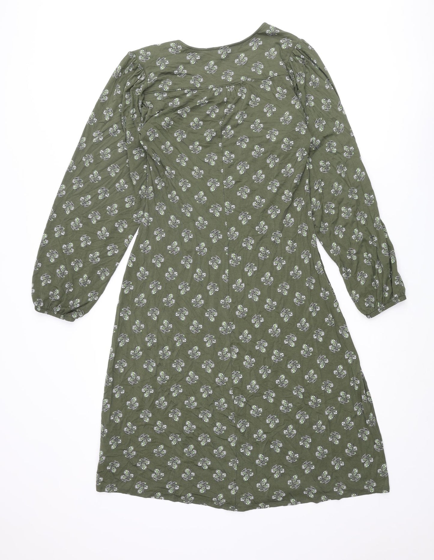 Marks and Spencer Womens Green Geometric Viscose A-Line Size 8 V-Neck Pullover
