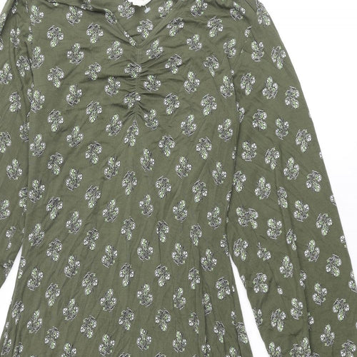 Marks and Spencer Womens Green Geometric Viscose A-Line Size 8 V-Neck Pullover