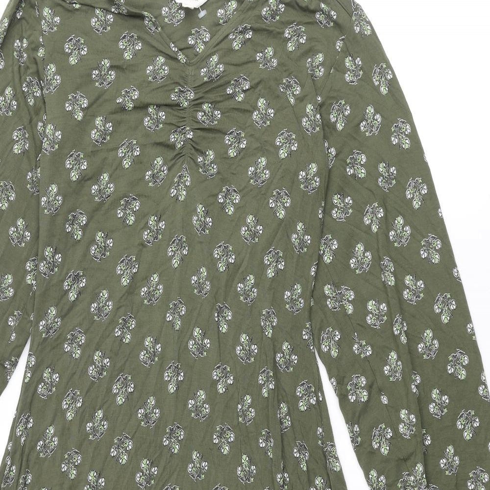 Marks and Spencer Womens Green Geometric Viscose A-Line Size 8 V-Neck Pullover