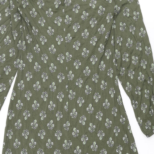 Marks and Spencer Womens Green Geometric Viscose A-Line Size 8 V-Neck Pullover
