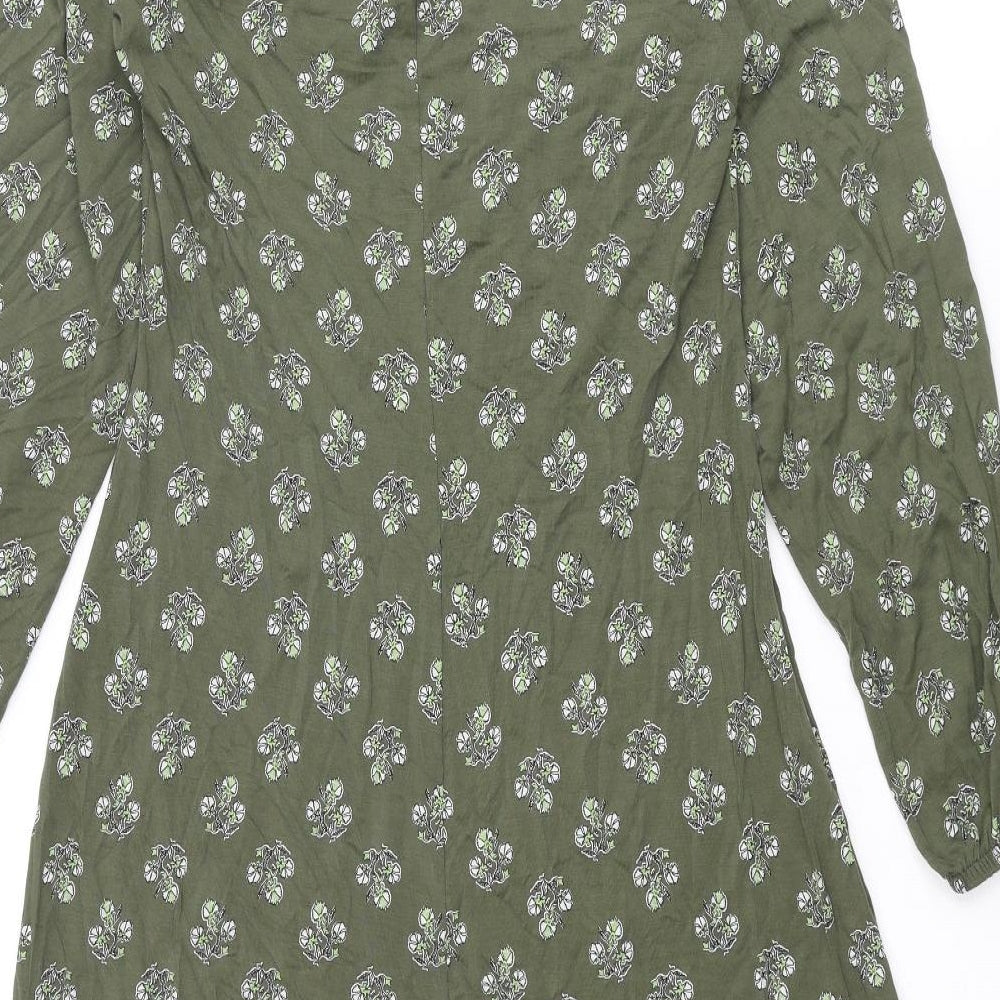 Marks and Spencer Womens Green Geometric Viscose A-Line Size 8 V-Neck Pullover