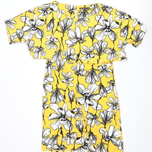 Marks and Spencer Womens Yellow Floral Polyester Shift Size 10 Round Neck Pullover