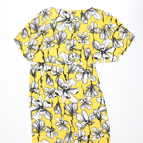 Marks and Spencer Womens Yellow Floral Polyester Shift Size 10 Round Neck Pullover