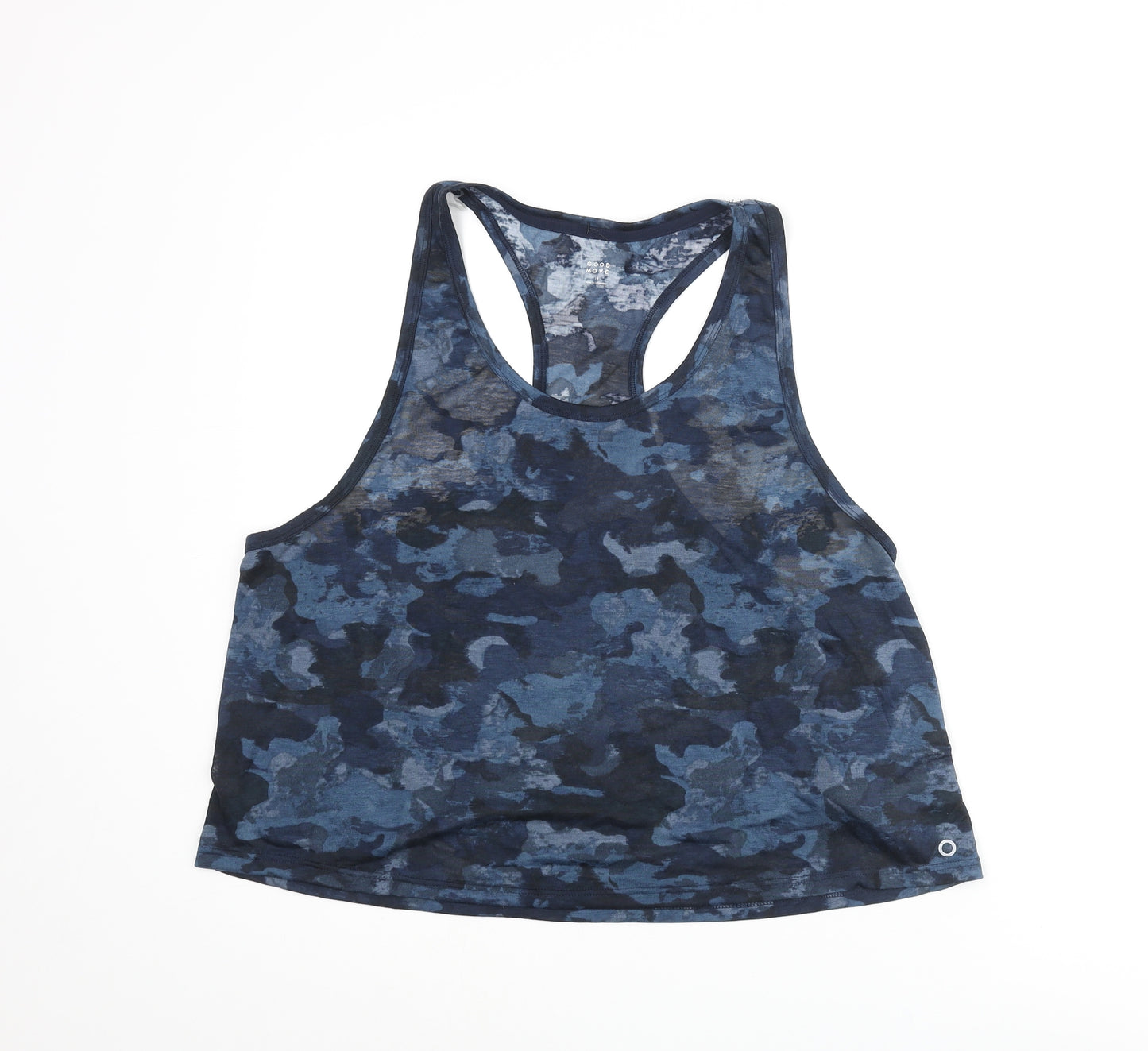 GOODMOVE Womens Blue Camouflage Polyester Basic Tank Size 18 Round Neck Pullover