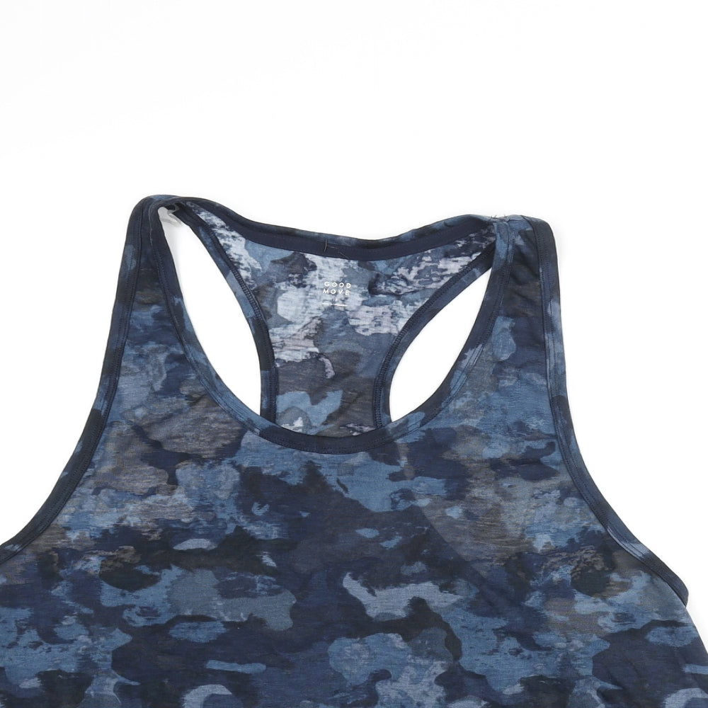 GOODMOVE Womens Blue Camouflage Polyester Basic Tank Size 18 Round Neck Pullover